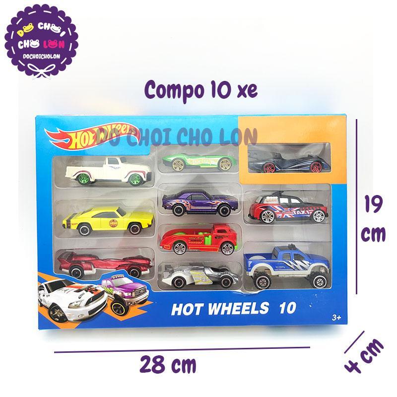 Hộp đồ chơi các loại xe hơi bằng sắt 10 chiếc Hot Wheels 1604
