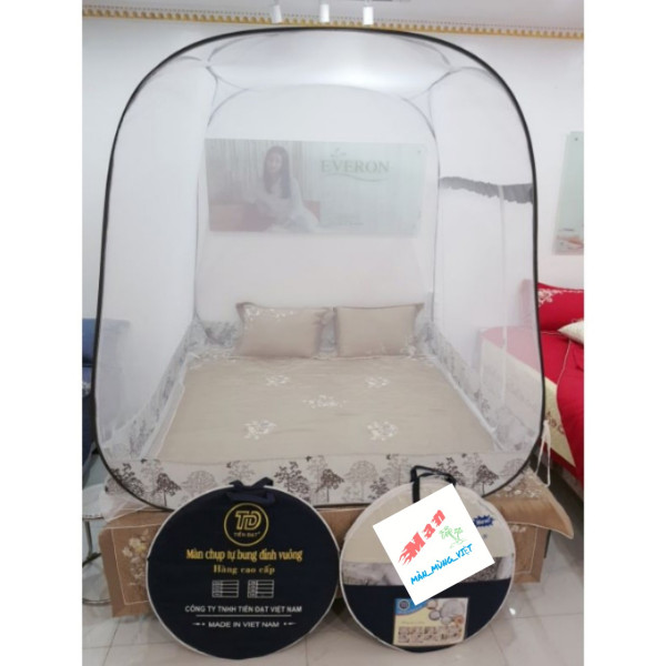 Màn chụp tự bung đỉnh vuông có chân viền vải lụa cao cấp