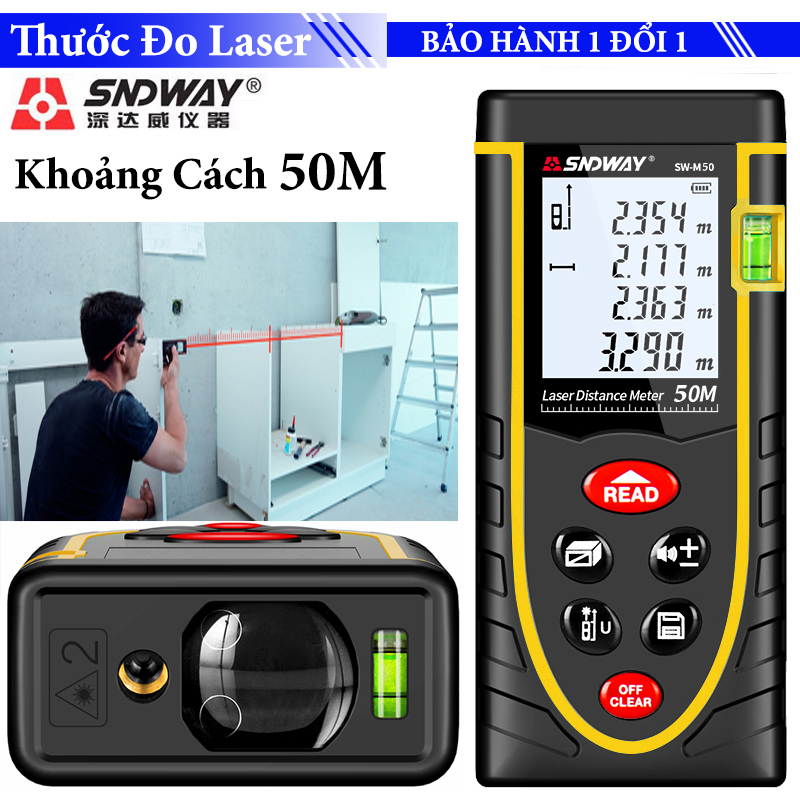 Thước đo Khoảng cách Laser SNDWAY 40m - 50m - 60m - 70m - 80m - 100m - 120m phạm vi đo Tùy Chọn Chuyên dụng cho thiết kế