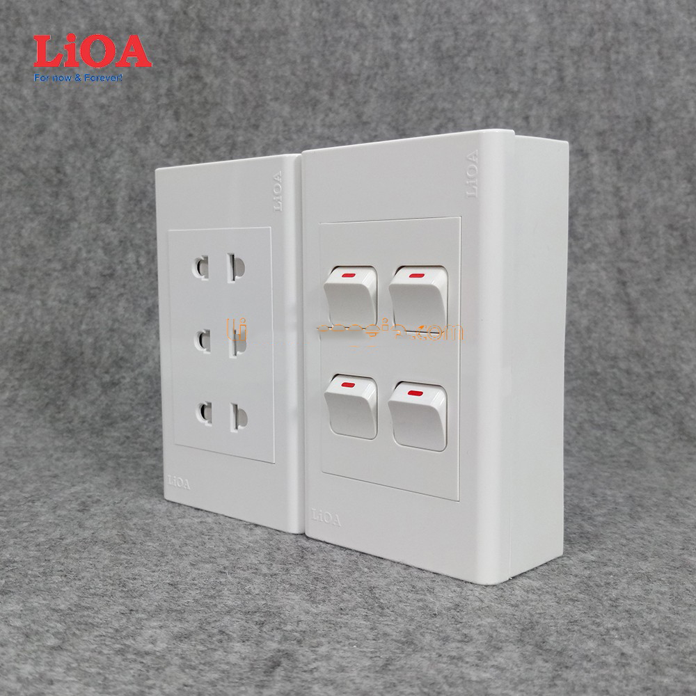 Combo ổ cắm điện ba 2 chấu 16a + 4 công tắc điện lioa - lắp nổi