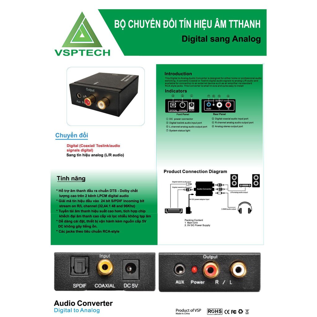 Bộ Chuyển Optical ra AV AUDIO kèm Jack3.5