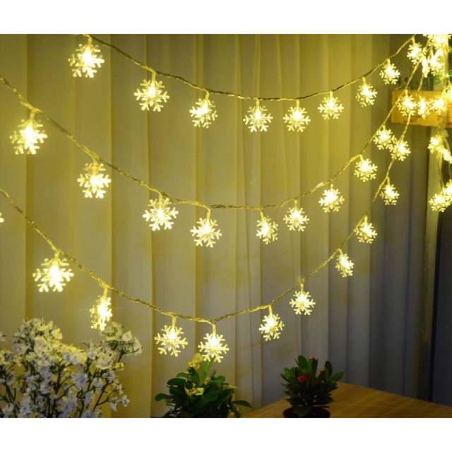 Đèn led dây hình bông tuyết 3m đèn cắm điện, Dây Đèn Led Hình Bông Tuyết Trang Trí, Đèn Led, Đèn nháy bông tuyết trang trí tết, giáng sinh, noel