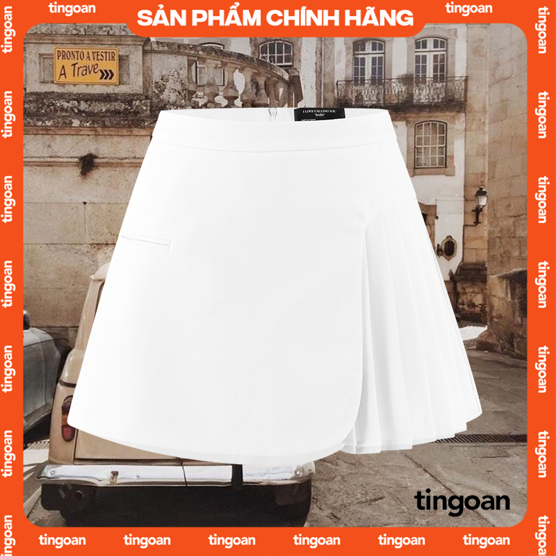 DUY NHẤT 2.10 - MUA 3 GIẢM THÊM 20% TINGOAN® - Chân váy cạp cao xếp ly lệch vạt trắng TIANA SKIRT WH