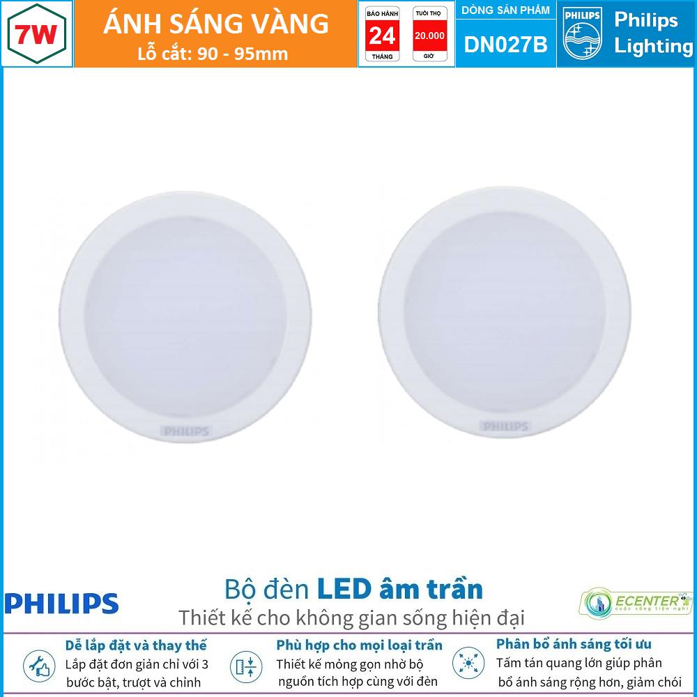 ( Bộ 2 ) Đèn Led Âm trần 7W Philips Downlight DN027B LED6 D90 ( Ánh Sáng Trắng & Trung Tính & Vàng )