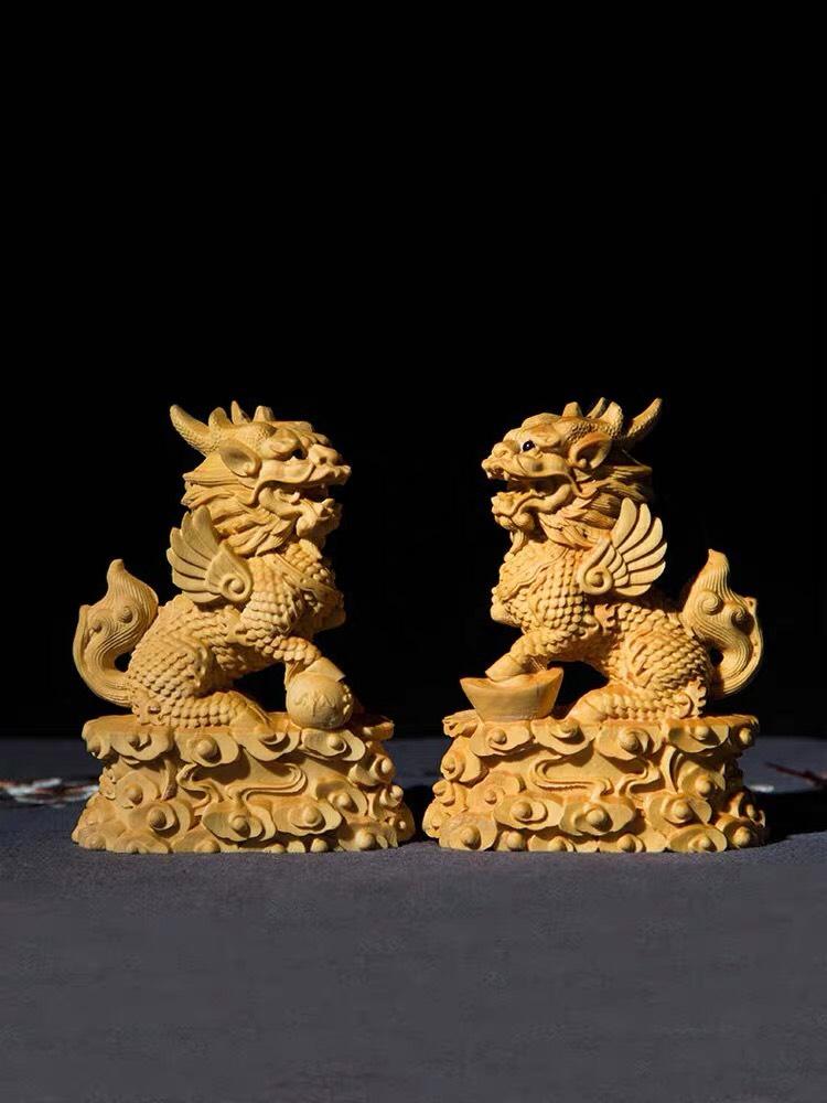 Cặp Kỳ Lân gỗ cỡ nhỏ - Gỗ Hoàng Dương