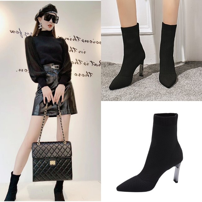 [HCM]Giày Boot Len Cổ Ngắn Đế Nhỏ Màu Đen Gbl-01B5