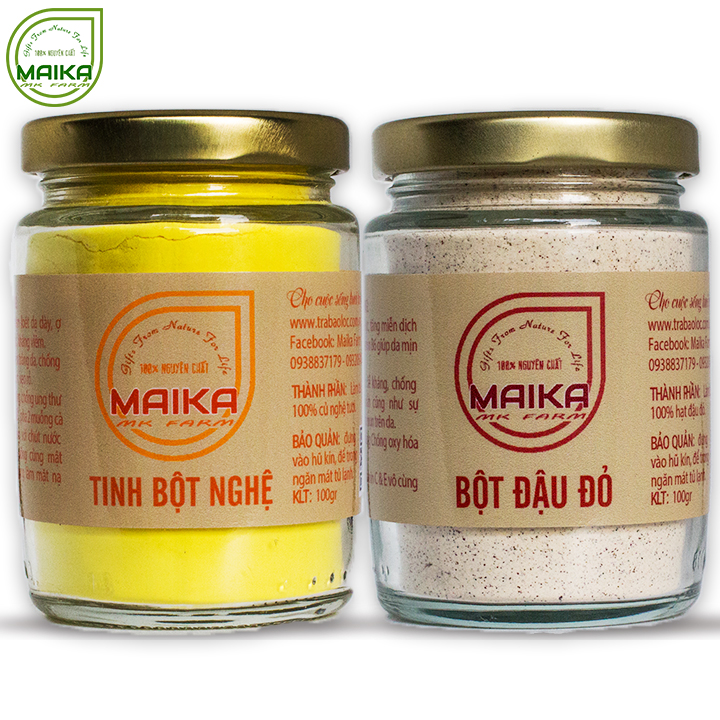 Combo Bột Đậu Đỏ + Tinh Bột Nghệ - Nguyên Chất MK Farm (100g/hũ)
