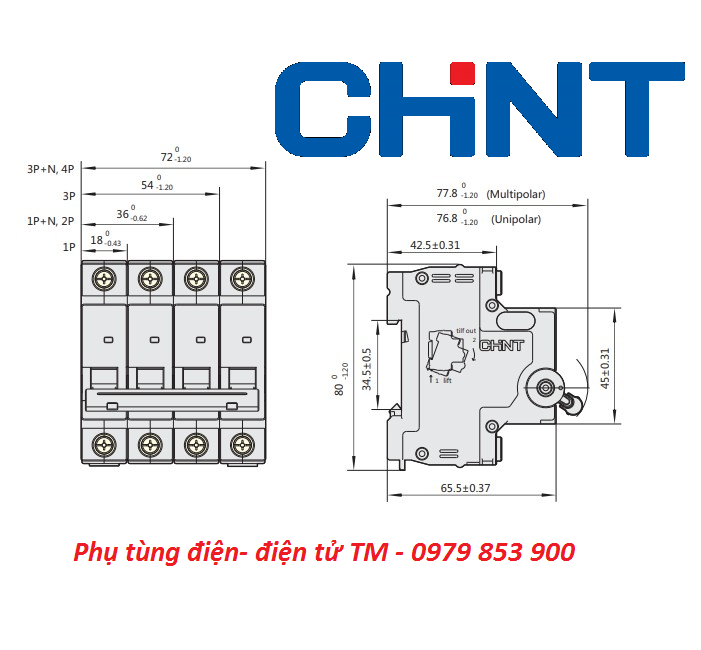 (Chính Hãng)CB 4 pha/4pole- CHINT MCB NXB63-4P 6A đến 63A