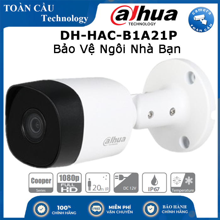 [100% CHÍNH HÃNG] Camera HDCVI Hồng Ngoại 2.0 Megapixel DAHUA DH-HAC-B1A21P - Hồng Ngoại 20m - Công Nghệ Hồng Ngoại Thông Minh - Camera Toàn Cầu