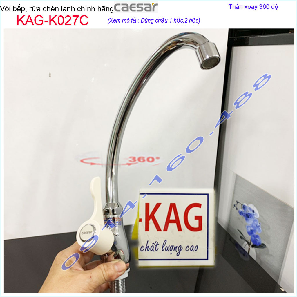 [HCM]Vòi bếp lạnh Caesar  KAG-K027C Vòi rửa chén bát lạnh Vòi chậu Caesar cần cong chất lượng tốt sử dụng tốt