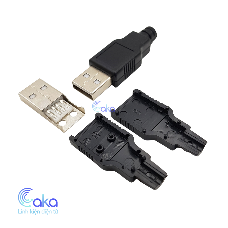Đầu usb đực kèm vỏ 4 chân tự hàn
