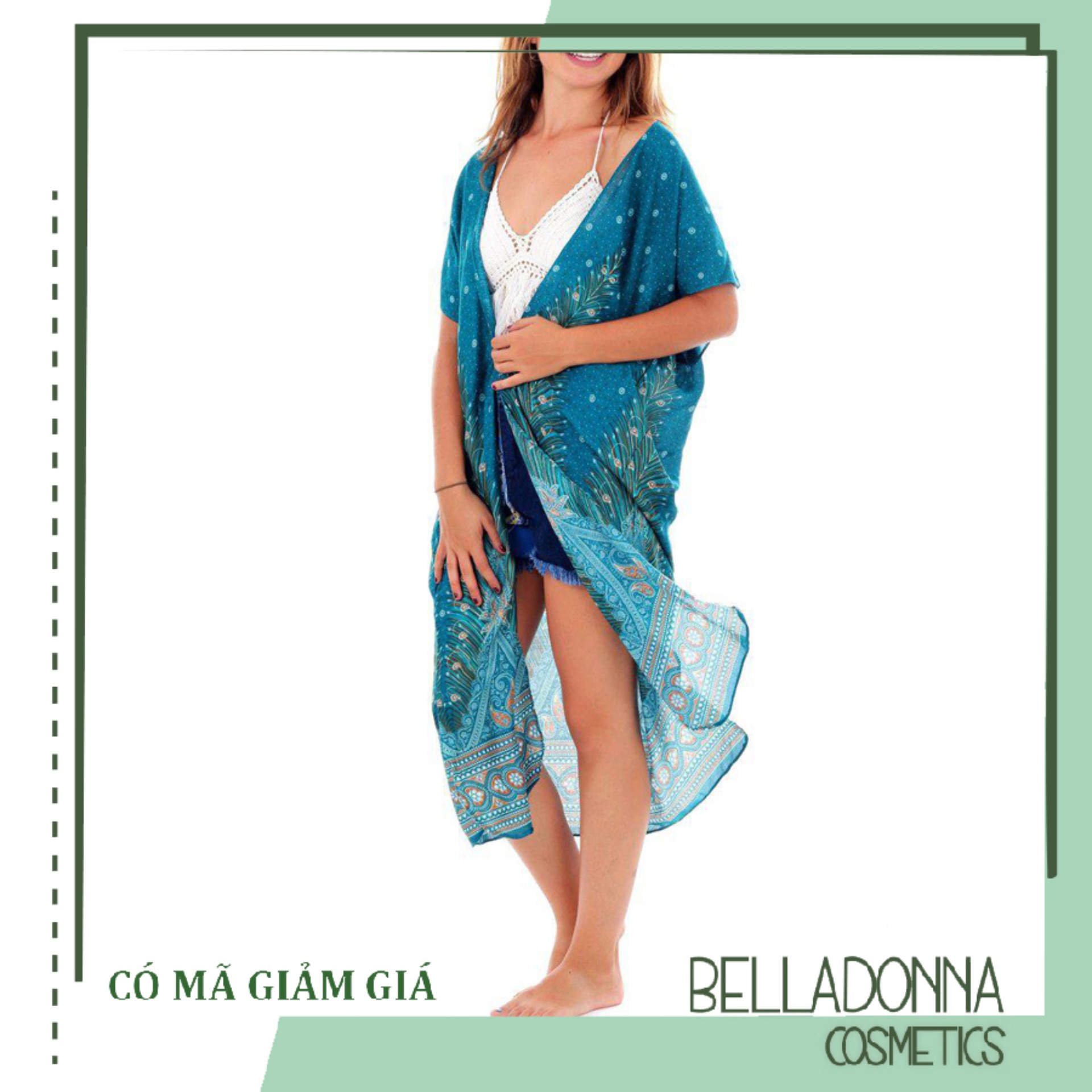 Áo Kimono Mediterranean Blue Peacock (màu xanh) 