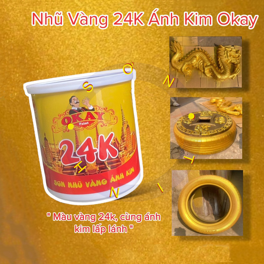 Sơn nhũ vàng 24k Okay hệ nước hạt nhỏ, hạt to ánh kim