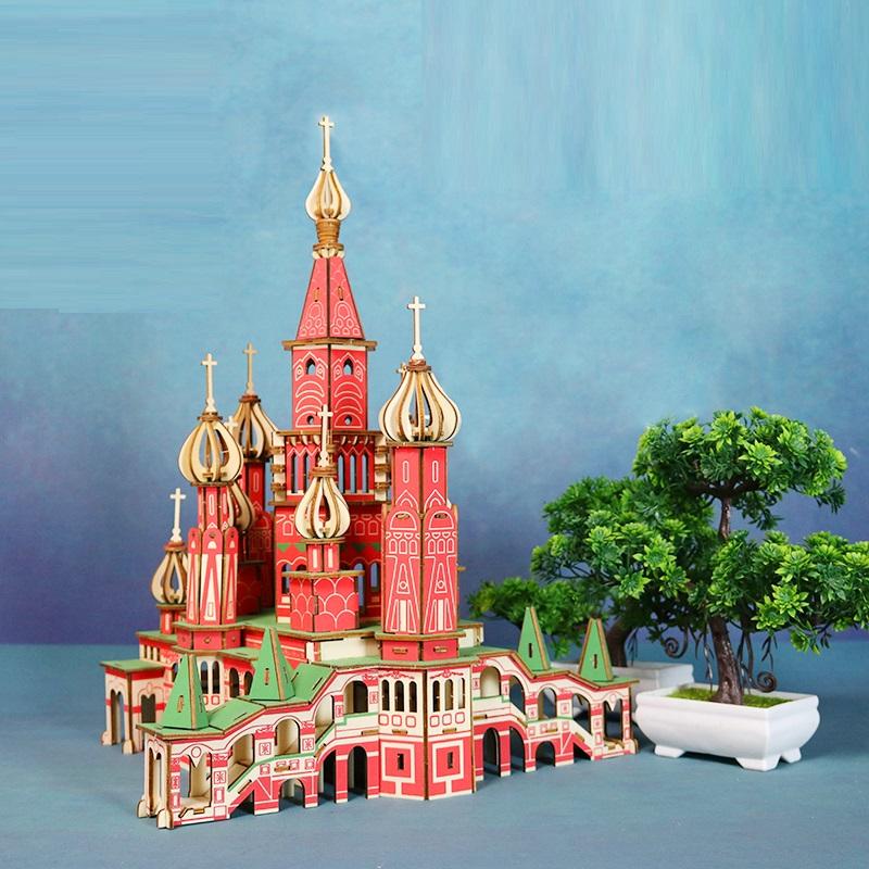 Đồ chơi lắp ráp gỗ 3D Mô hình Mô hình Lâu đài Saint Petersburg Laser - Tặng kèm đèn LED trang trí
