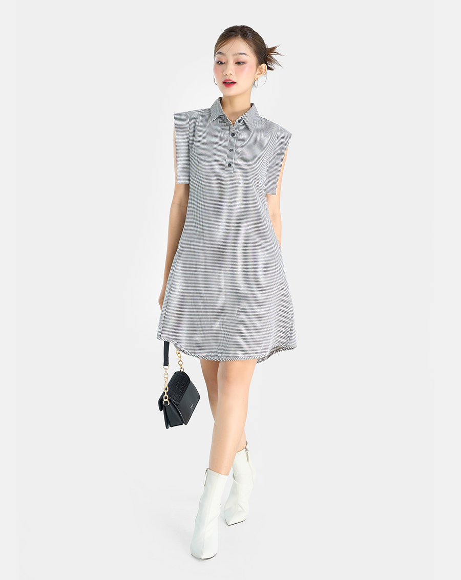 Đầm mini nữ thời trang juno cổ sơ mi vai chờm jndlu046
