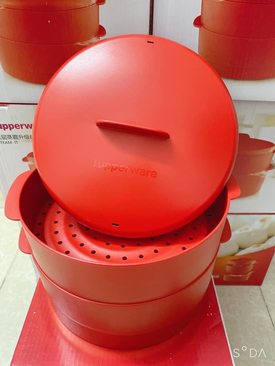 [ TUPPERWARE ] XỬNG HẤP 2 TẦNG ( màu đỏ )-TẶNG 1 DỤNG CỤ GỌT VỎ