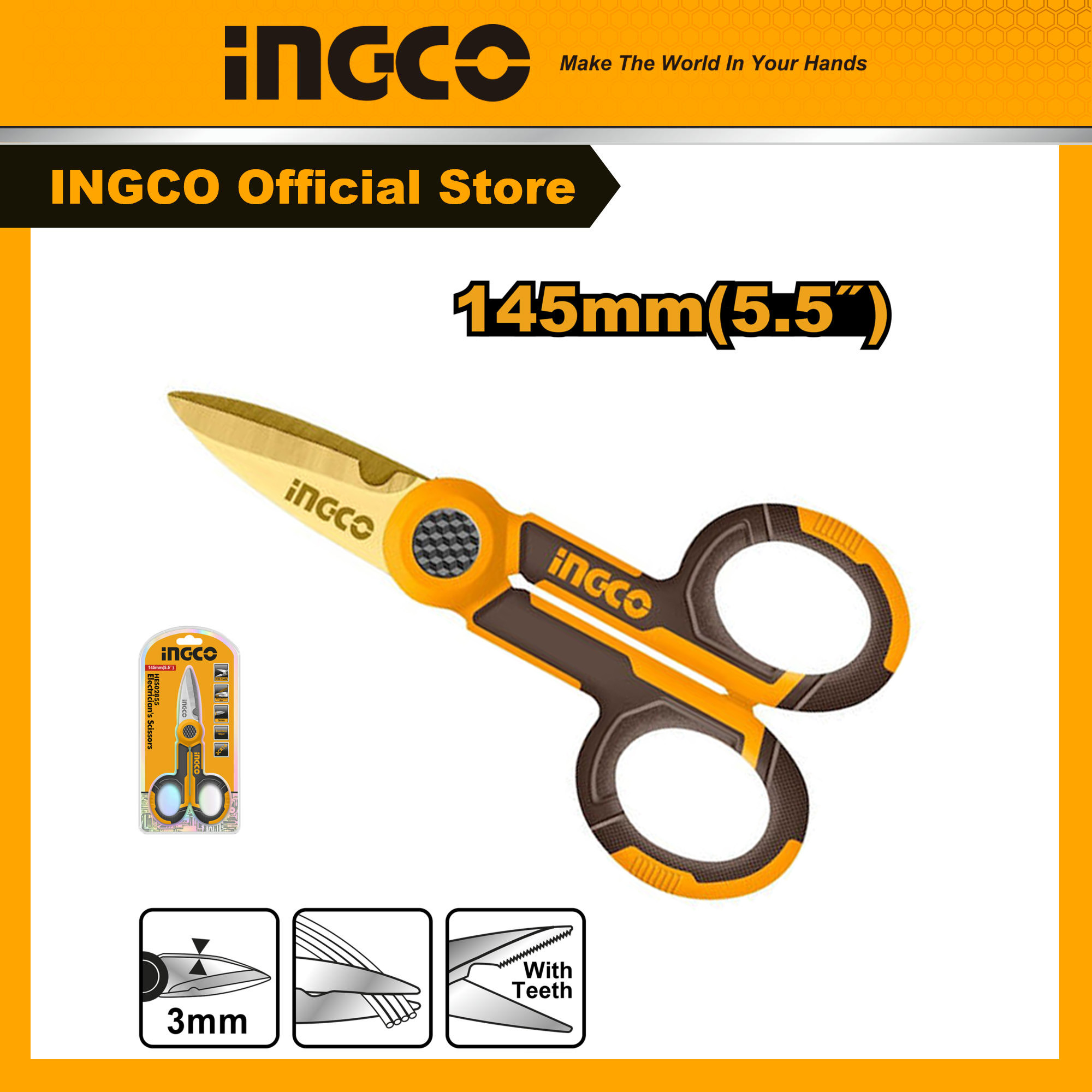 Kéo cắt đa năng INGCO HES02855 145mm (dùng cắt dây điện mềm)