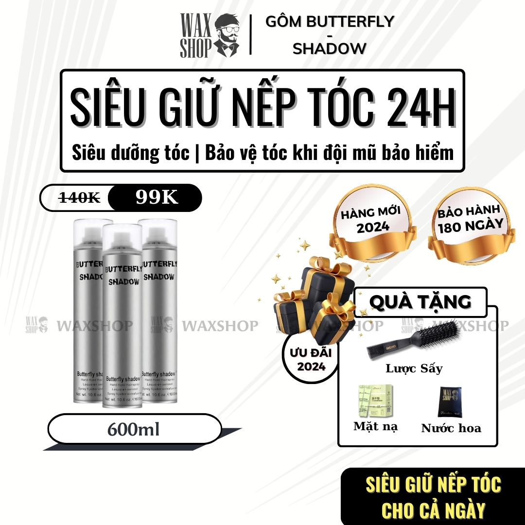 Gôm xịt tóc nam, nữ Butterfly Shadow keo gôm mềm xịt giữ nếp tóc - Waxshop - SD1