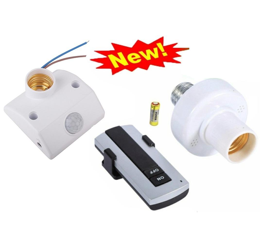 Combo 1 đui đèn cảm biến hồng ngoại và 1 đui đèn điều khiển từ xa, đui đèn cảm ứng hồng ngoại, đuôi đèn điều khiển từ xa, đui đèn e27, đèn