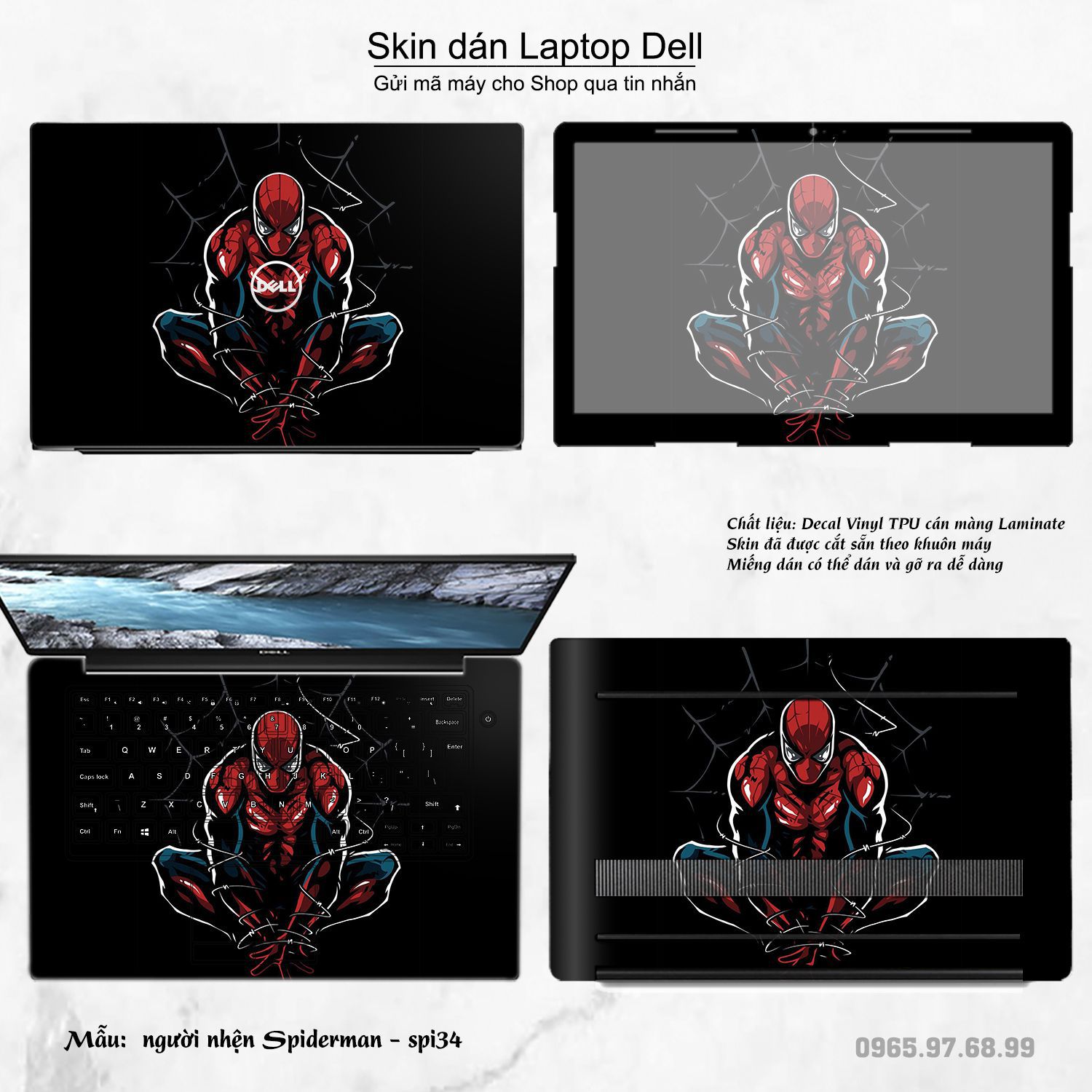 Decal Skin dán Laptop Dell mẫu người nhện Spiderman (inbox mã máy cho shop)