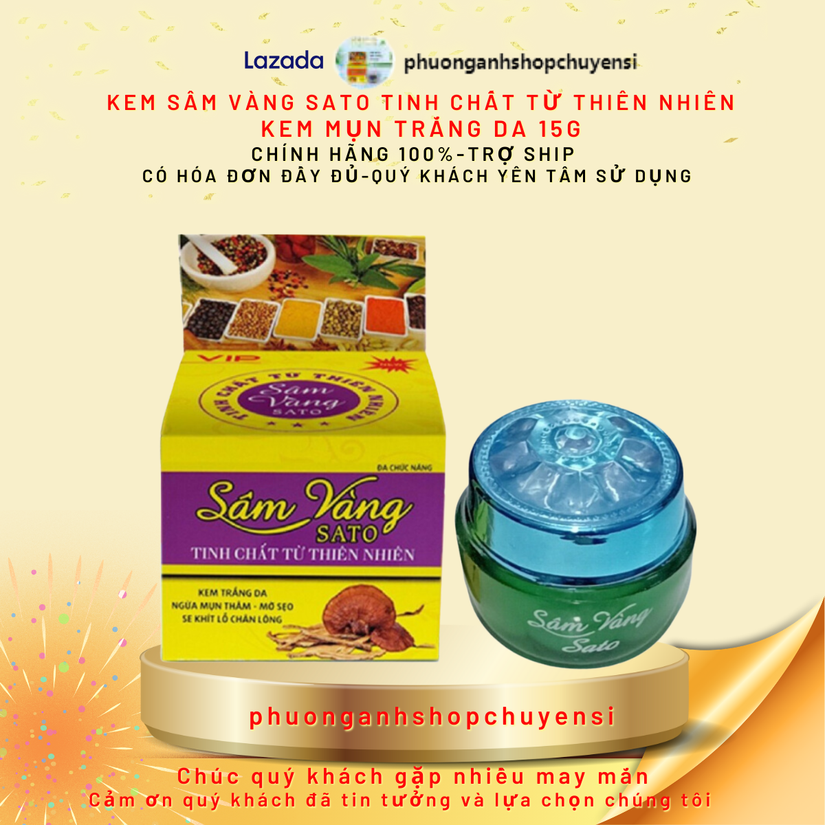 Kem Mụn Sâm Vàng Sato Thảo Dược Tinh Chất Từ Thiên Nhiên 8G