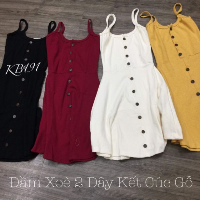 Đầm hai dây váy 2 dây đính cúc