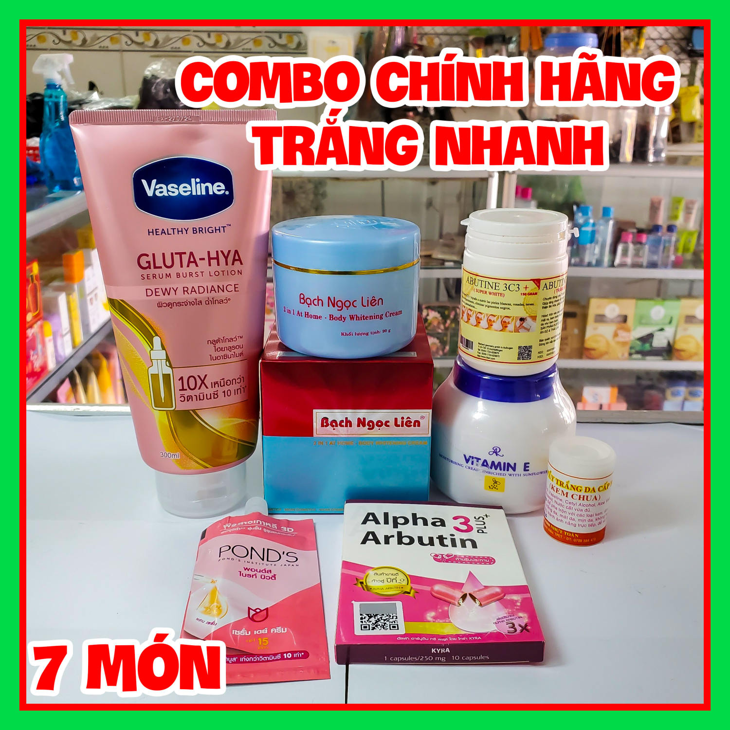 Combo kem trộn trắng nhanh cấp tốc Bạch Ngọc Liên Vaseline 10x trắng siêu nhanh cho da chai lì khó trắng hàng chính hãng
