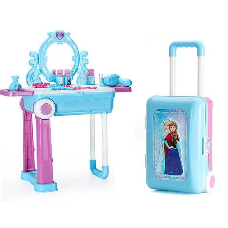 HLDB Pretend Play Makeup Table Frozen Makeup Table Toys Set Pretend Play Kids Toy Deformation Makeup Table Toys Set for Girls