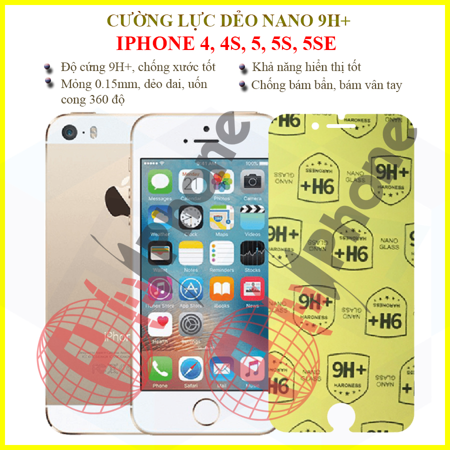 Dán cường lực nano dẻo mặt trước, sau cho iPhone 4, 4s, 5, 5s, 5SE (5 SE)