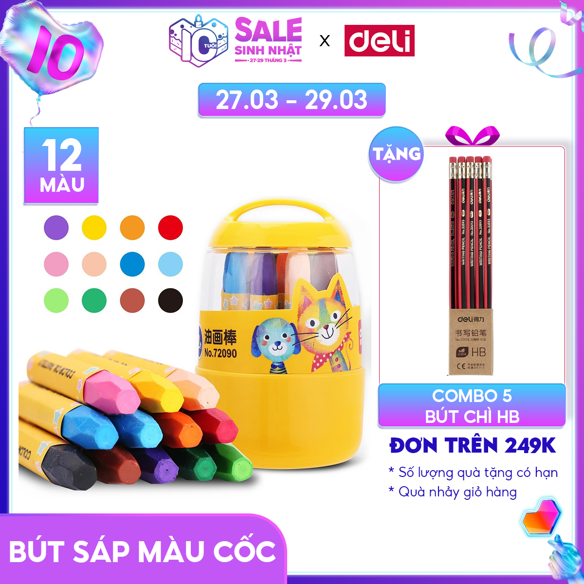 Bút sáp dầu học sinh hộp nhựa Deli - 12 18 24 màu - 72090 72091 72092