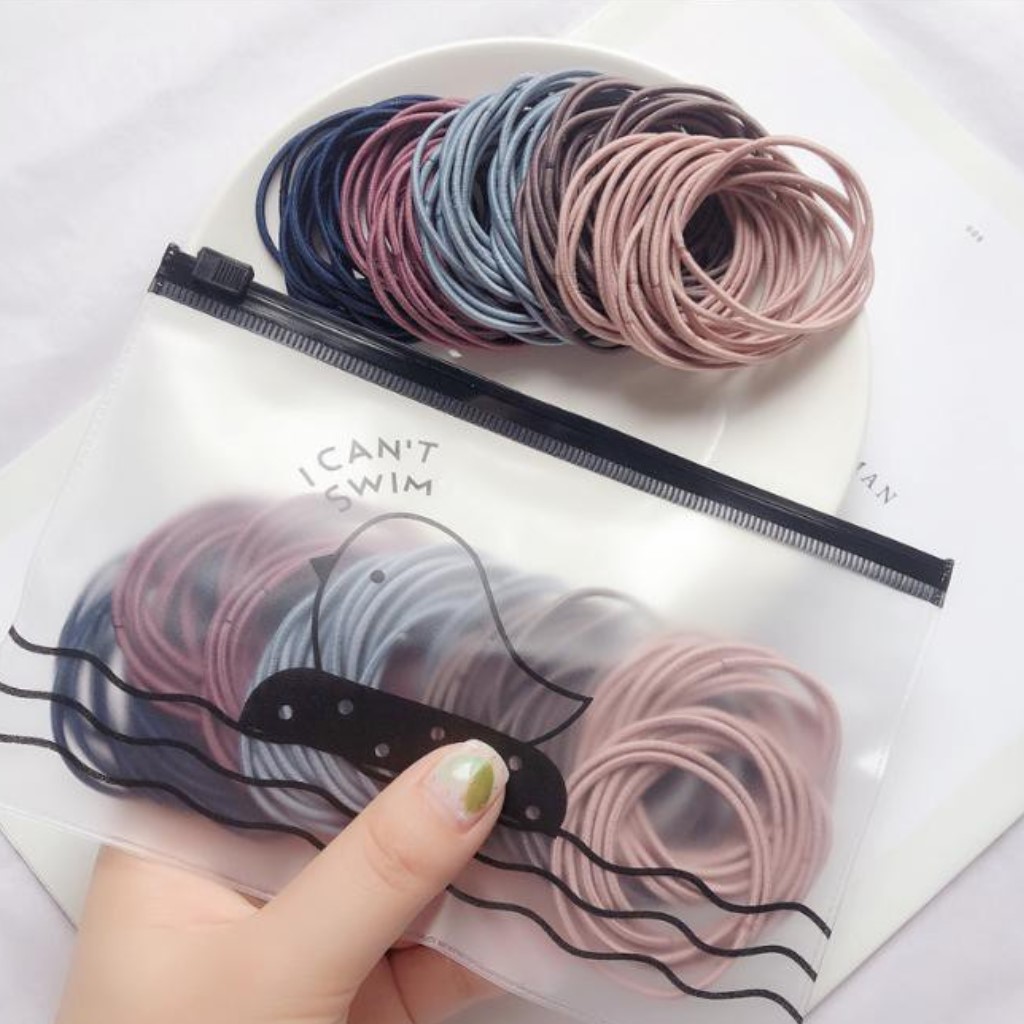 Set 100 Thun Buộc Tóc Siêu Hot Tặng Kèm Túi Zip