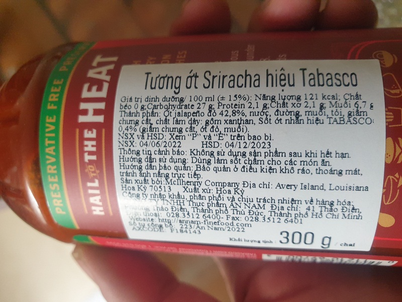 Tương ớt Sriracha hiệu Tabasco 256ml nhập khẩu Mỹ