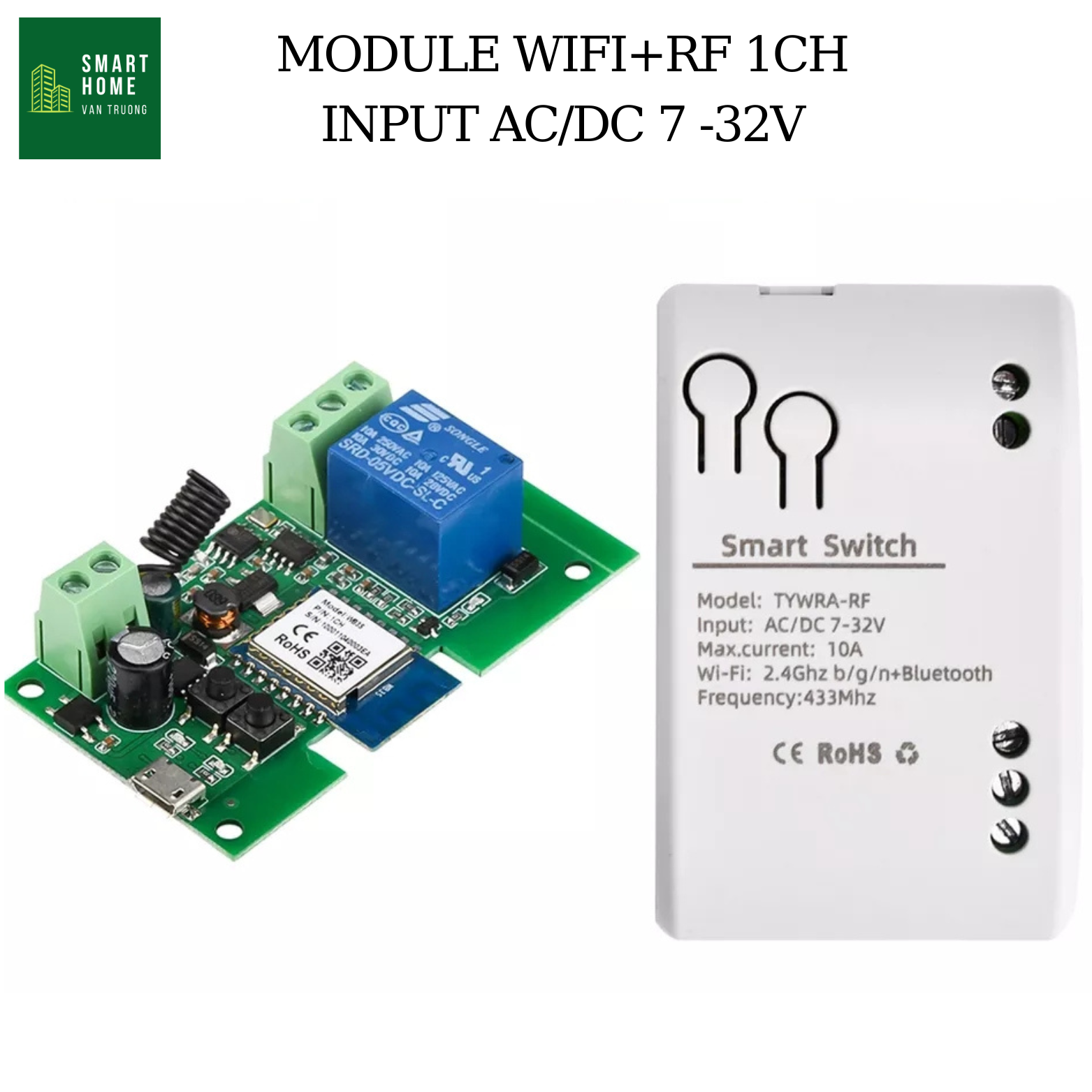 Switch wifi 5v 12v 24v controller aquarium pump, led lights, telephone wifi + rf 433mhz 1 channel