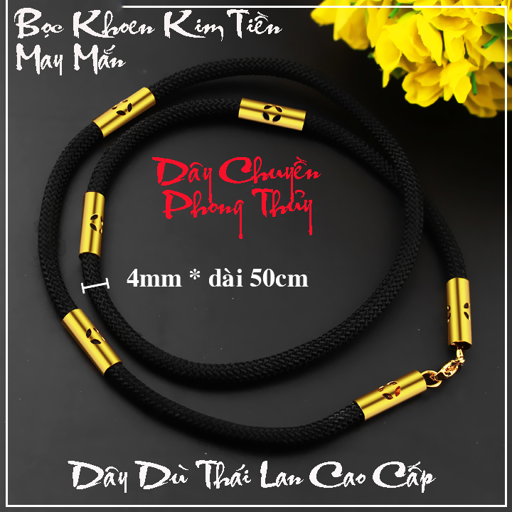 DÂY CHUYỀN DÙ ĐEN BỌC INOX MẠ VÀNG HÌNH KIM TIỀN cầu may mắn đẹp mà chất