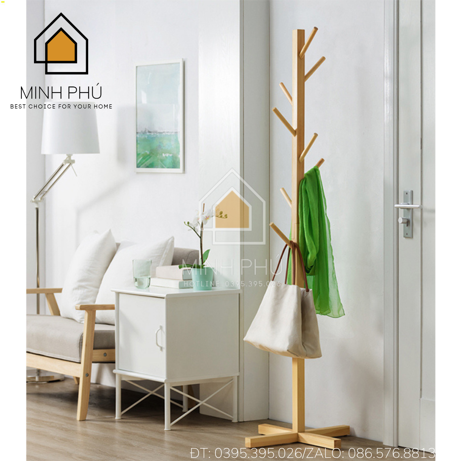 Cây treo quần áo gỗ tự nhiên, giá treo đồ, cây treo mũ