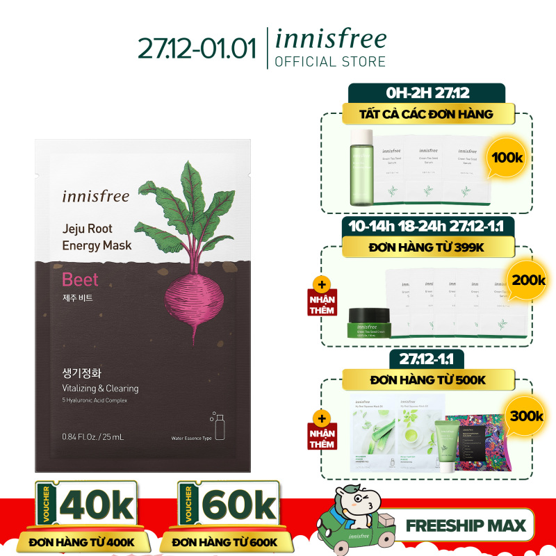 Mặt nạ phục hồi và nuôi dưỡng da từ củ cải đường Innisfree Jeju Root Energy Mask [Beet] 25ml cao cấp