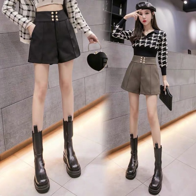 Quần short cạp siêu cao phối 6 khuy