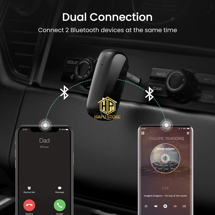 Bộ thu Bluetooth 5.0 Ugreen 70304 chuẩn 3.5mm hỗ trợ APTX cao cấp - Hapustore