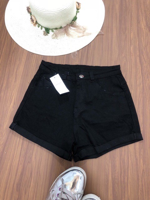 Quần short nữ kaki thun co giãn lưng cao lật lai tối giản đủ size S M L 2 màu đen trắng TU