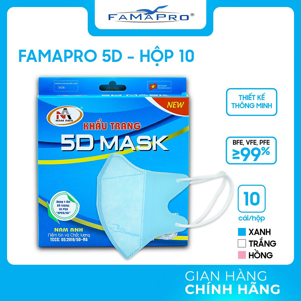 - Khẩu trang y tế kháng khuẩn 3 lớp Famapro 5D Mask