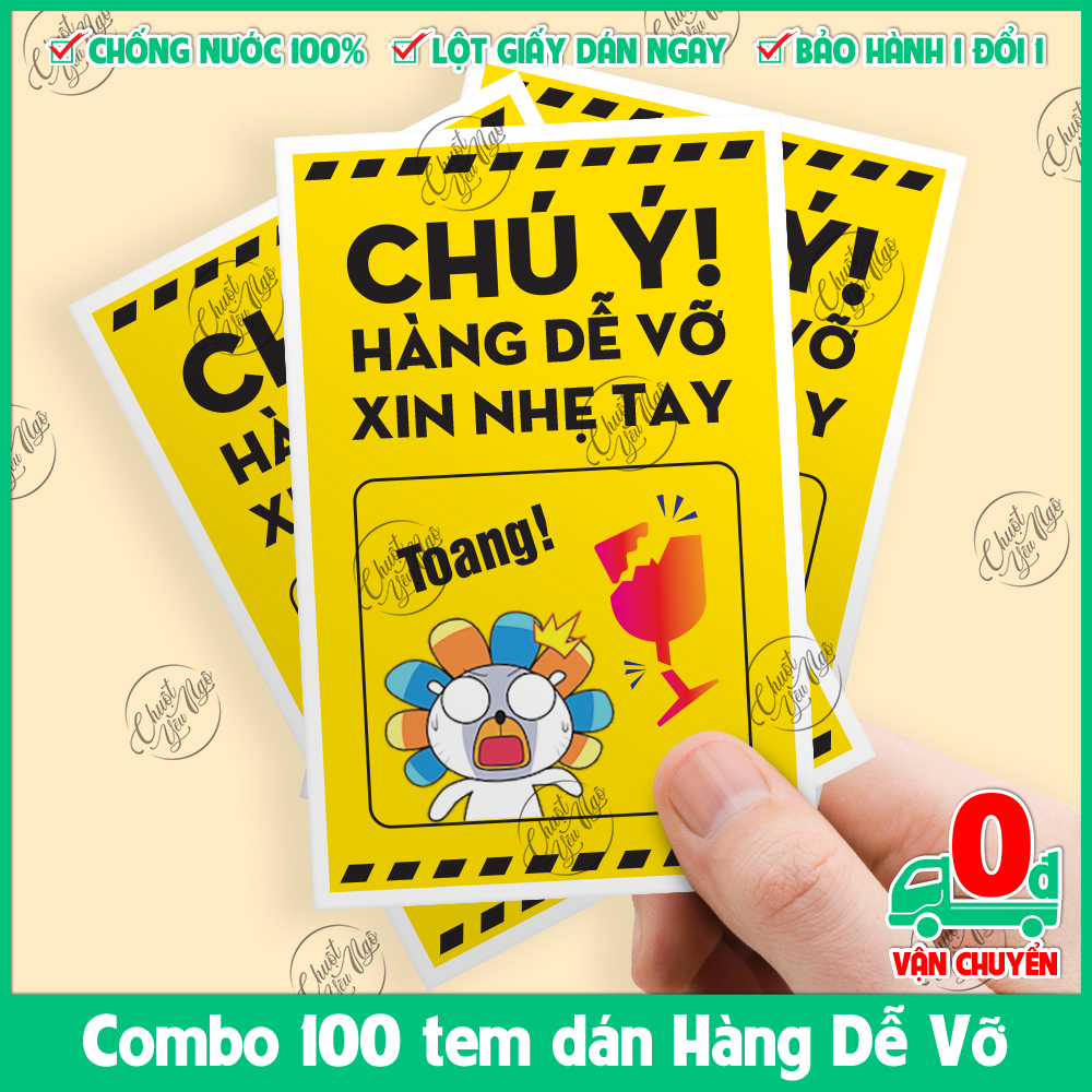 Combo 25/50/100/200 PCs waterproof decal sticker with care to break please hand-free package