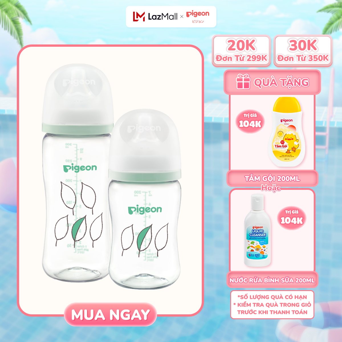 Bình Sữa Pigeon Softouch T-Ester Plus Thế Hệ III - Chiếc lá 200ml/300ml