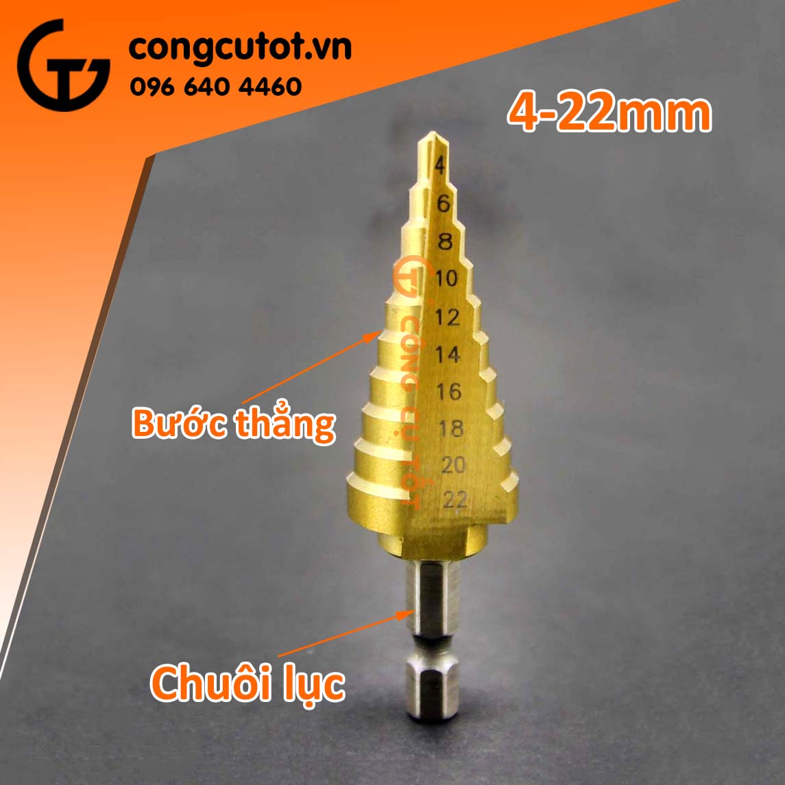 Mũi khoan tháp bước thẳng 4-22mm HSS phủ titanium,