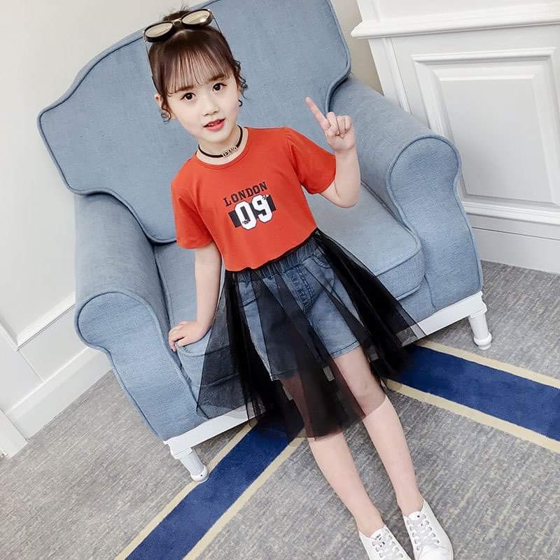 Áo thun phối ren giã váy cực xinh cho bé gái