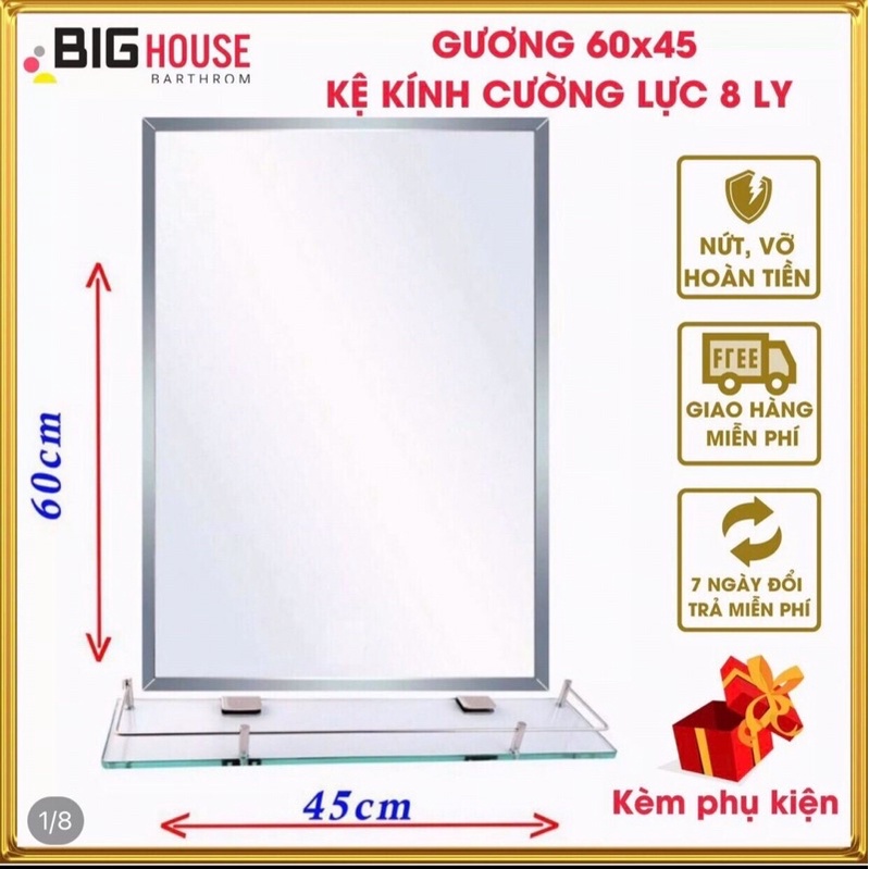 Gương 60x45cm kệ kính cường lực dày 8 ly, combo gương kệ gương , gương treo tường, gương ovan, gương tròn, kệ gương