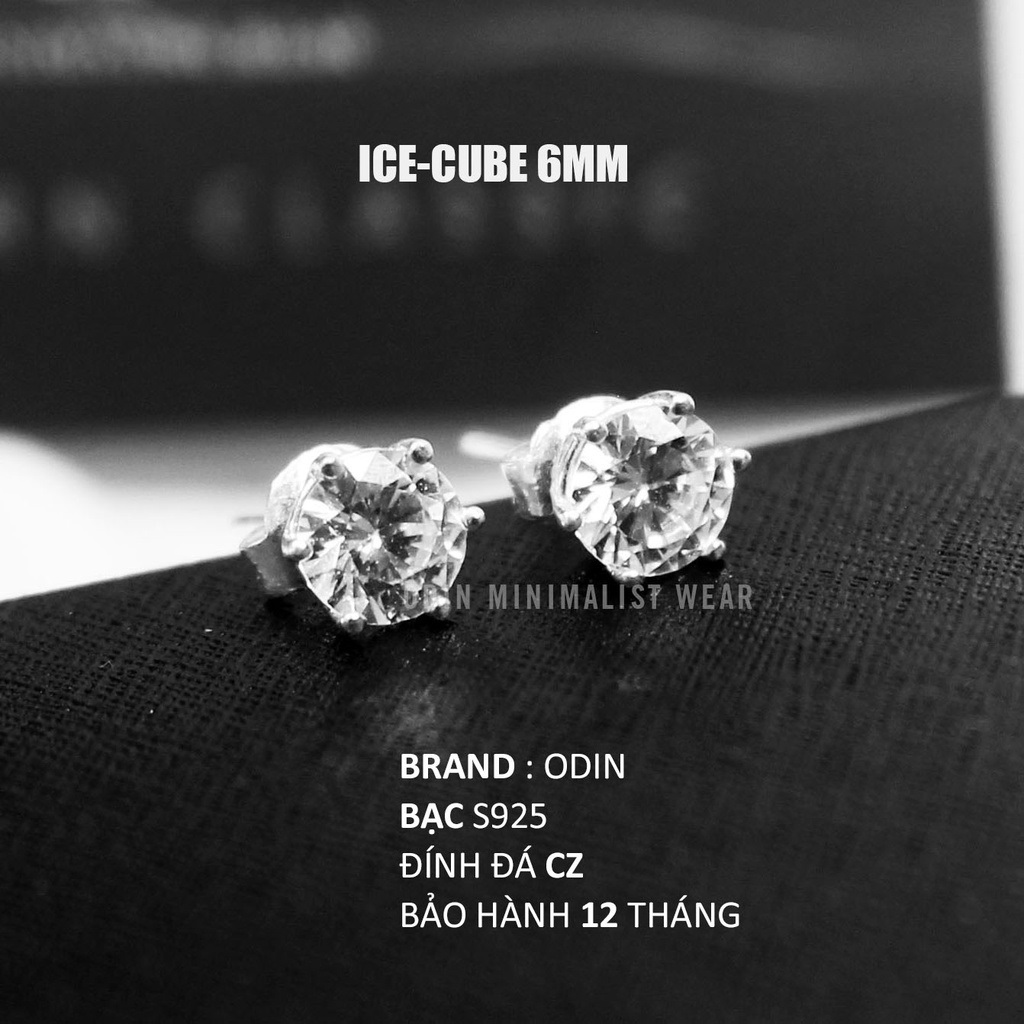 Khuyên tai bạc odin - 1 hạt đính đá bling - ice bling bạc s925 - đá 6mm - bạc s925