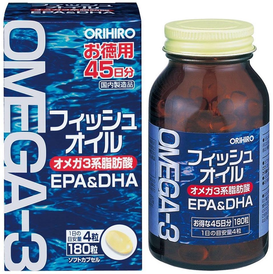 viên uống dầu cá omega 3 orihiro 180 viên phòng ngừa các bệnh tim mạch, phát triển não bộ, tăng cường trí nhớ 3