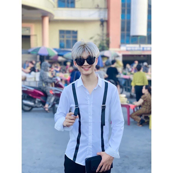 Sơ mi vải nến phối dây Chất sơ mi thô lụa ngực xịn sò