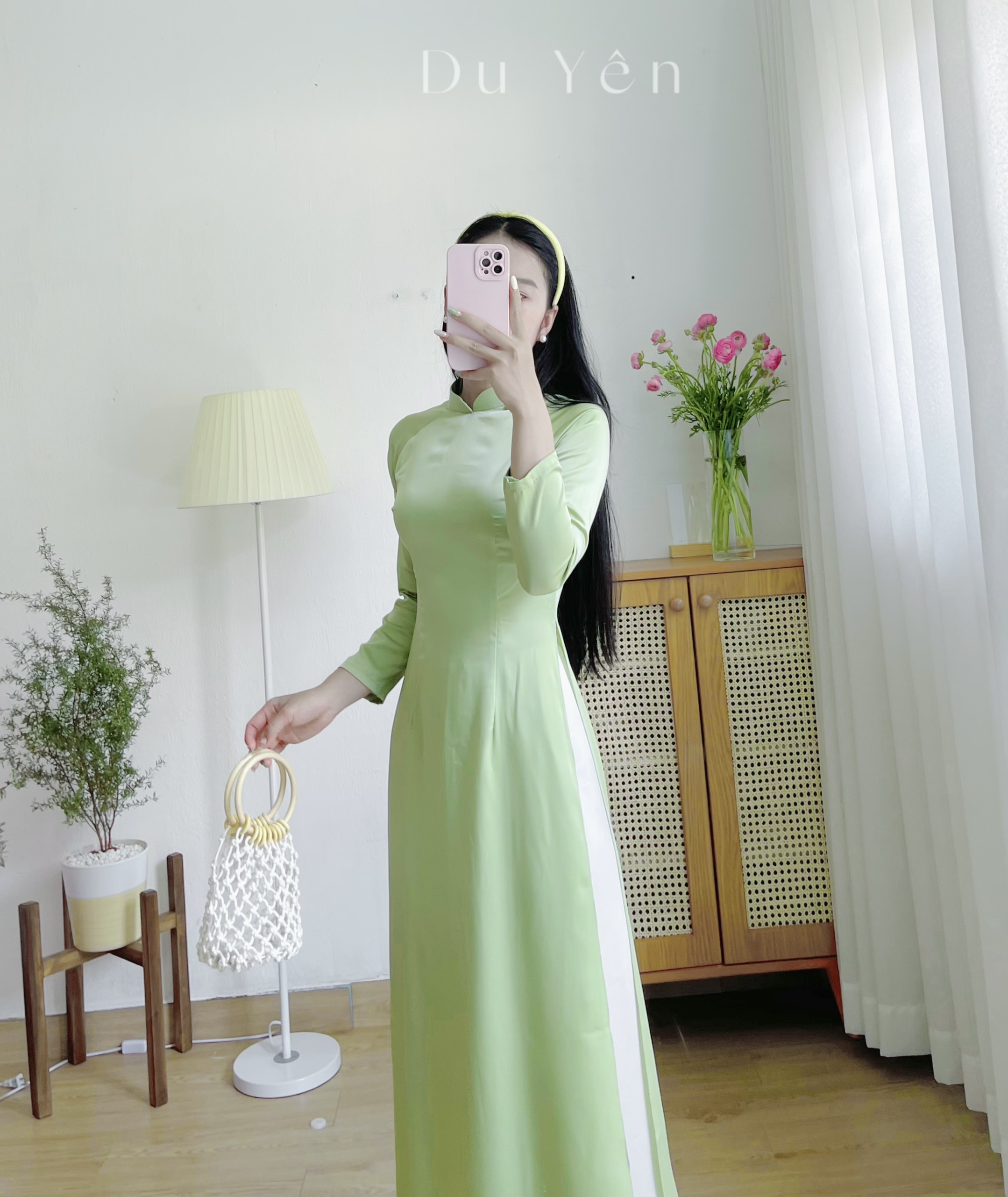 Áo Dài Cách Tân Lụa Tây Thi , Áo Dài Thụy Xanh Bơ (Áo Dài Thiết Kế Du Yên)