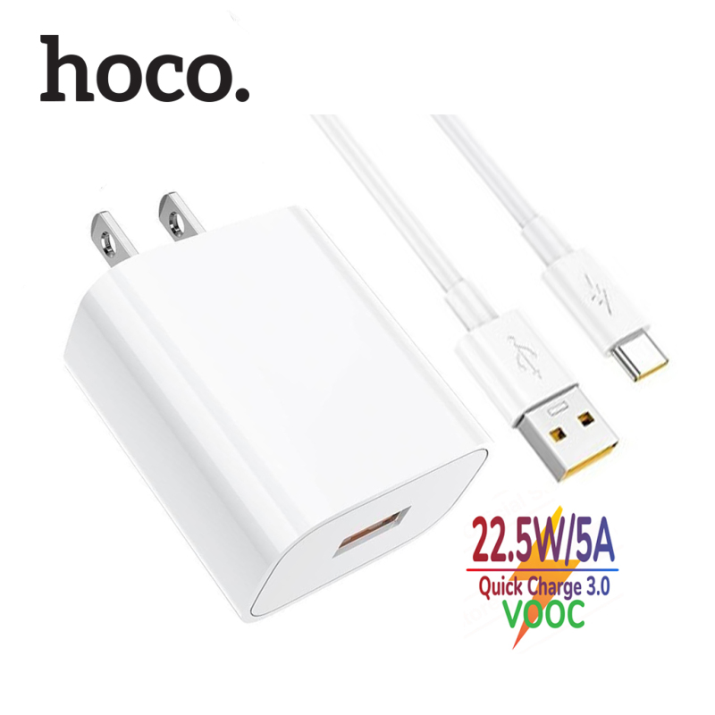 Bộ sạc nhanh 22.5W Hoco DC19 USB to Type-C sạc nhanh 5A/Q.C 3.0, hỗ trợ VOOC, dây dài 100cm